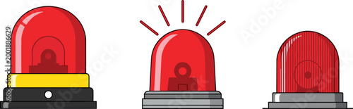 Red Emergency Siren Set with Different Designs and Light Effects for Warning, Alert, and Safety Illustrations