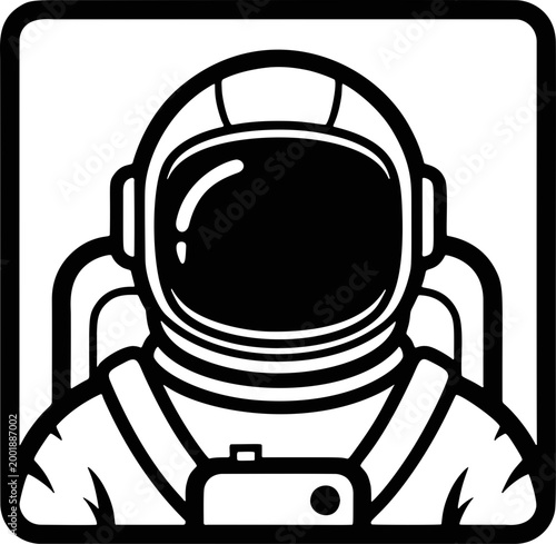 Astronaut Space Suit Portrait Galaxy Icon. A detailed portrait of an astronaut wearing a full protective space suit and helmet for exploration.