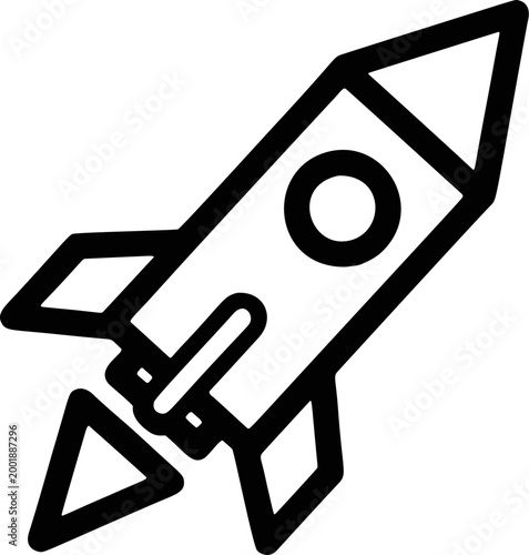 Rocket Ship Blasting Off Space Icon. A powerful rocket ship blasting off into the sky, symbolizing startup business launches and space travel.