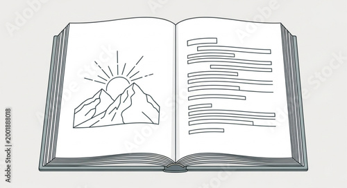 Open Book with Illustration and Text Focus.