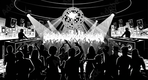 Nightclub Crowd Dancing Under Bright Stage Lights.