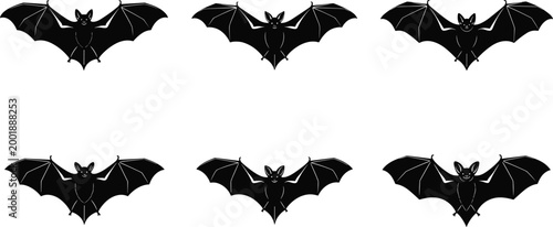 Bat Set with Different Flying Poses and Silhouettes for Halloween, Animal, and Dark Themed Illustrations