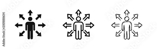 Person with arrows pointing out multiple directions icon set
