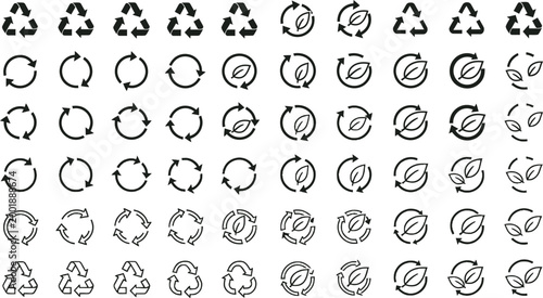 recycling icons set in black and white