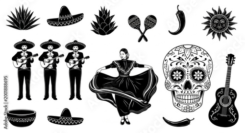 Traditional Mexican Day of the Dead Sugar Skull and Cultural Symbols Collection.