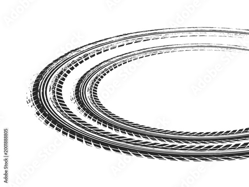 Tire track. Car, bike, motorcycle tyre mark with grunge effect isolated on white background.