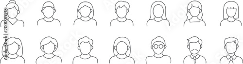People Avatar Line Editable Icons set. Vector illustration in modern thin line style of people portraits of different ages and nationalities in a minimalist style. Isolated on white background.