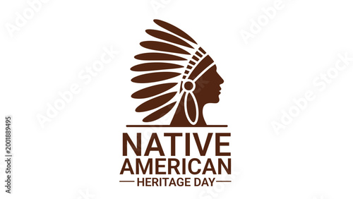 Native American day illustration with indigenous profile and feather headdress, cultural heritage awareness concept, respect diversity and tradition theme