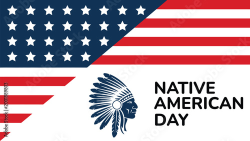 Native American day illustration with USA flag background and cultural symbol, heritage celebration concept, indigenous awareness and respect theme