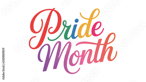 Pride month colorful typography illustration with rainbow lettering, LGBTQ celebration concept, diversity equality and love awareness modern design theme