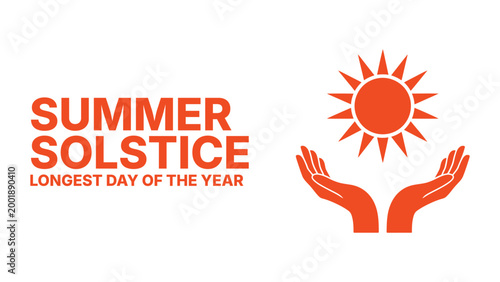 Summer solstice illustration with sun and hands symbol, longest day of the year concept, seasonal change, nature energy and warm sunlight theme design