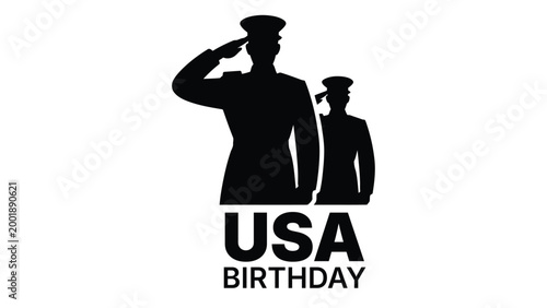 USA birthday illustration with military soldiers silhouette saluting, patriotic celebration concept, national pride and independence themed design