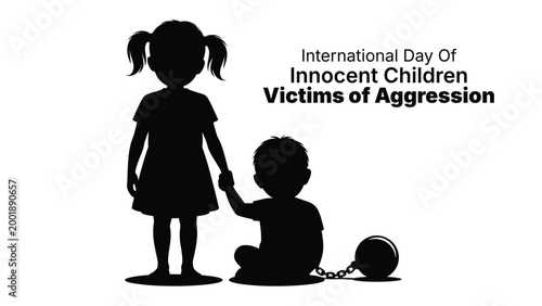 International day of innocent children victims of aggression silhouette with chained child, abuse awareness concept, human rights protection and justice theme