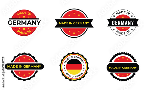 Made in Germany Label Set – Black Red Yellow Badge Stickers with Flag Colors Vector Collection
