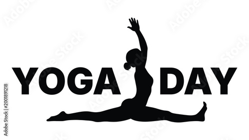 Yoga day silhouette with stretching woman in split pose, fitness and mindfulness concept, healthy lifestyle, flexibility exercise and wellness theme