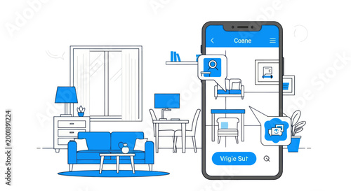 Interior design app showing virtual staging of furniture in a room