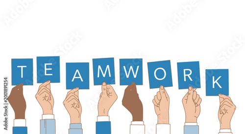 Teamwork Concept with Diverse Hands Holding Letter Cards