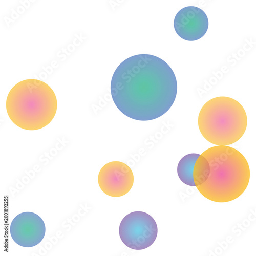 Abstract colorful gradient circles floating on a clean white background creating a playful and vibrant composition