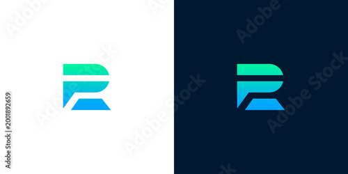 Modern and minimalist letter R logo design featuring a sleek, geometric form with a vibrant gradient, ideal for tech, digital, or corporate branding initiatives