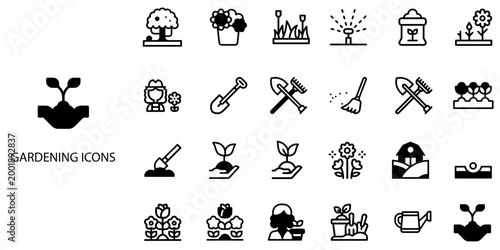 Gardening simple concept 24 Black and White color icons set .Vector illustration.