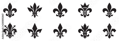 Fleur de lis icon set. Fleur de lis symbol. Fleur de lis ornament icon design template. Vector Illustration. EPS 10