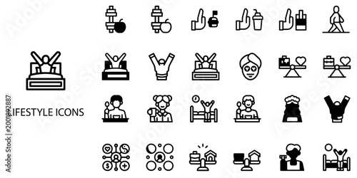 Lifestyle simple concept 24 Black and White color icons set .Vector illustration.