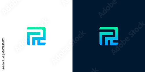 Sleek and professional abstract geometric logo design featuring a dynamic green and blue gradient, perfect for technology companies or modern businesses seeking a minimalist brand identity