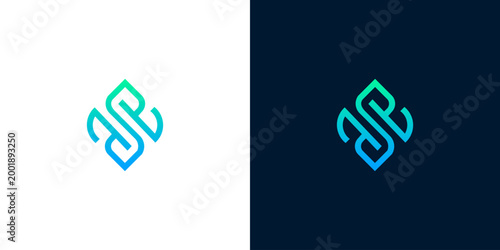 Elegant abstract line art symbol with a dynamic blue and green gradient, embodying modern simplicity and professional creativity for branding solutions