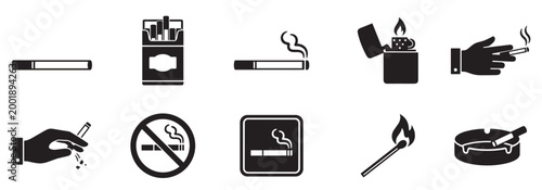 Cigarette icon vector set. Cigar illustration sign collection. smoke symbol. Cigaret vector icons. Cigarette icon set. Smoking concept icon. EPS 10