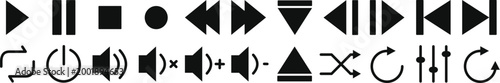 Collection of black media control icons