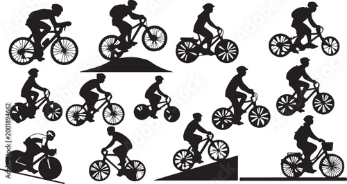 Set of black silhouettes featuring people drinking coffee and talking in various poses sitting and standing isolated on white background for cafe concept