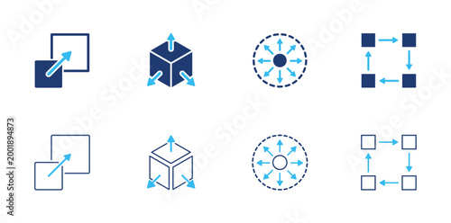 Scale up icon set. growth, expansion, development, strategy, business. solid style icon collection.