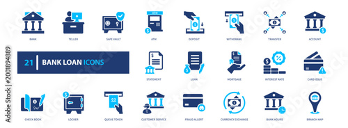 Bank loan icon set. finance, credit, money, banking, investment. solid style icon collection.