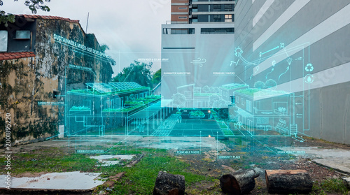 Luminous mixed use development blueprint transforming vacant lot into sustainable community plaza