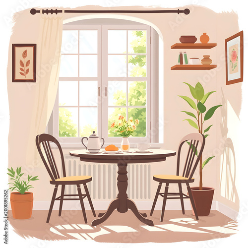 Breakfast Table by Window with Natural Sunlight Cozy Morning Lifestyle Scene
