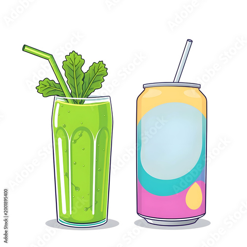 Green Smoothie vs Sugary Soda Healthy Drink Comparison Concept