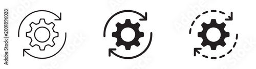 Gear rotation icons set with circular arrows for technical settings maintenance update and loading concepts.
