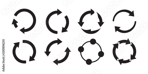 Collection of various circular reload and rotate arrows for web navigation business charts and data flow.