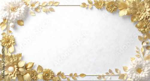 Elegant golden floral frame on white background.