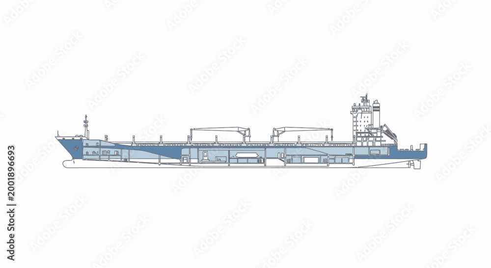 Fototapeta premium Large Cargo Ship Illustration with Detailed Deck Structure