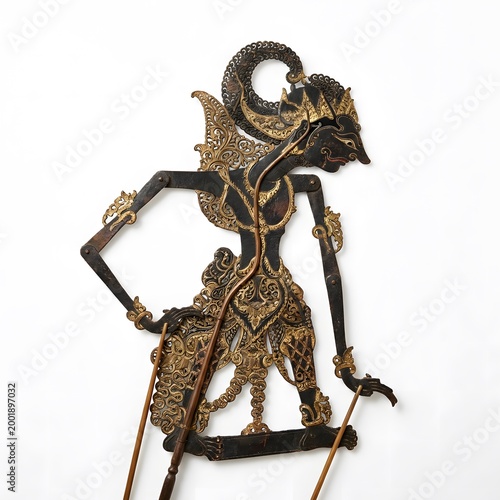 Indonesian Wayang Kulit Puppet Isolated on White Background