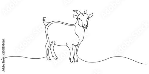 Continuous Line Art Three Goat Poses Farm Illustration, Goat One continuous line drawing vector,continuous one line art of goat drawing style. Minimalist black linear sketch isolated on white 