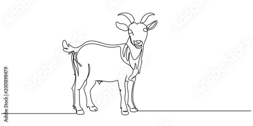 Continuous Line Art Three Goat Poses Farm Illustration, Goat One continuous line drawing vector,continuous one line art of goat drawing style. Minimalist black linear sketch isolated on white 