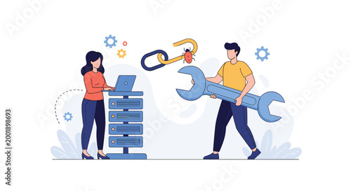 IT technical support team identifies and repairs software bugs and hardware issues to maintain a secure and reliable server network.