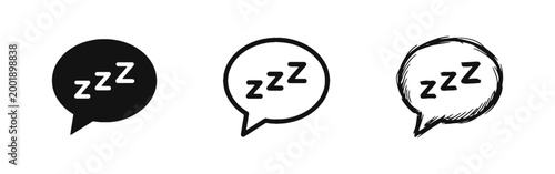 Sleep ZZZ Speech Bubble Chat Icon Set in Three Styles