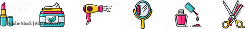 Vector icon set of beauty, cosmetics, and hair care products.