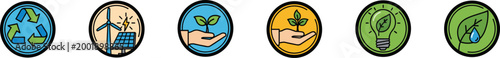 Vector set of environmental sustainability and green energy icons.