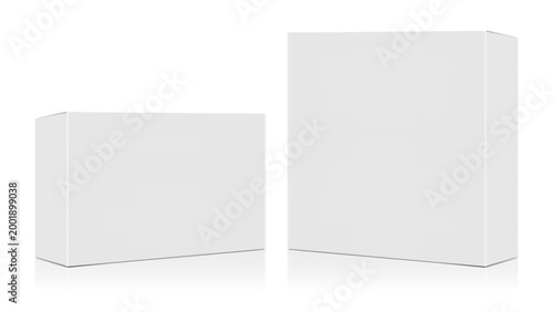 White Box Packaging Mockup Set with Two 3D Rectangular Boxes, Minimal Blank Product Package Design for Branding and Presentation Vector Illustration