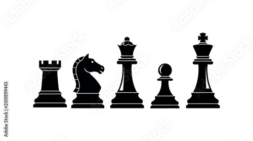 Fotografi Chess pieces arrangement rook knight bishop queen and king
