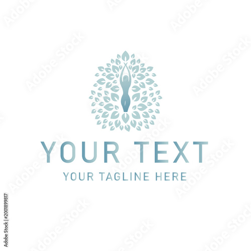 Teal logo template, customizable text, leafy floral design, vector graphics